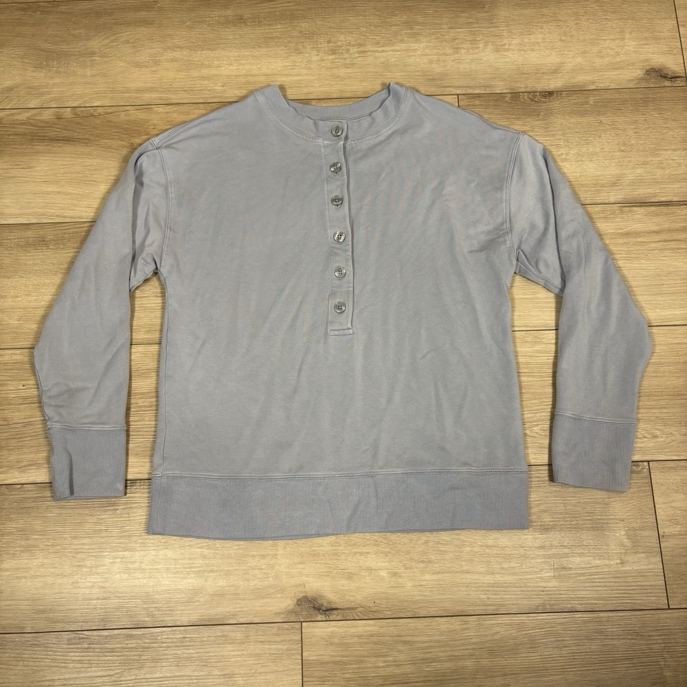 Athleta Sweater Womens Small Balance Henley Sweatshirt Blue Plush Relaxed Fit
